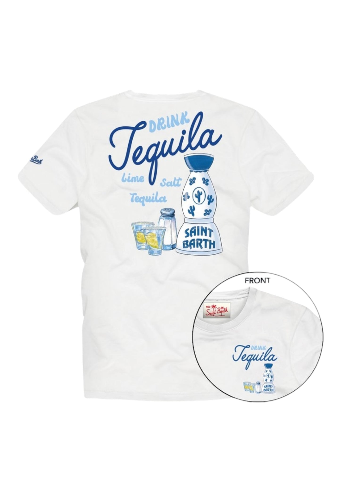 T-Shirt Manica Corta Uomo Mc2 Saint Barth Stampa/Ricamo Fronte E Retro Drink Tequila Portland PRL0002