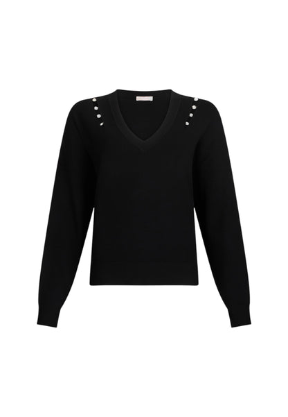 Maglia Scollo A V Donna Liu Jo Con Castoni Gioiello  MF5037MS99E