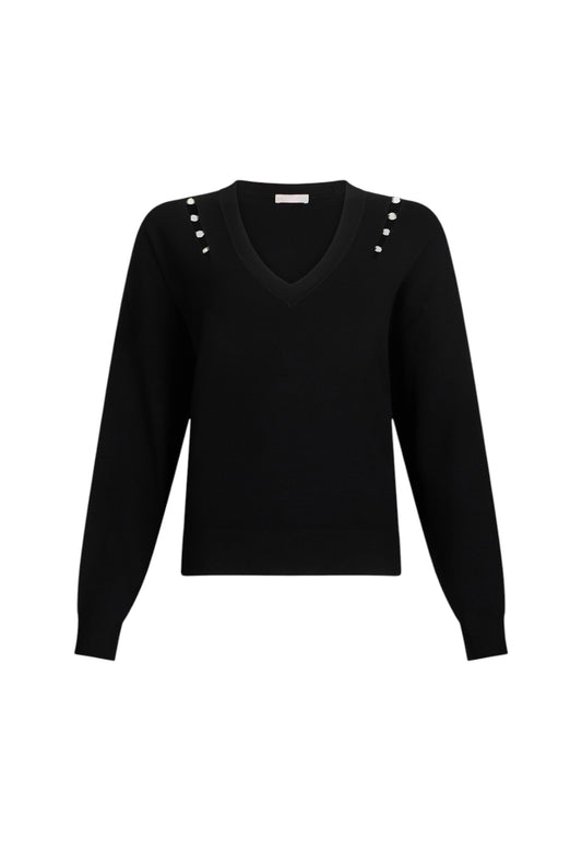 Maglia Scollo A V Donna Liu Jo Con Castoni Gioiello  MF5037MS99E