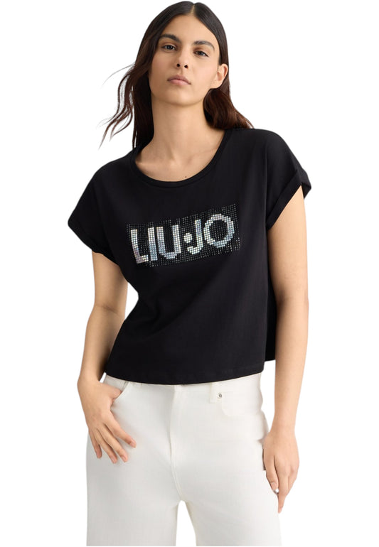 T-Shirt Senza Maniche Donna Liu Jo  Strass Bicolor