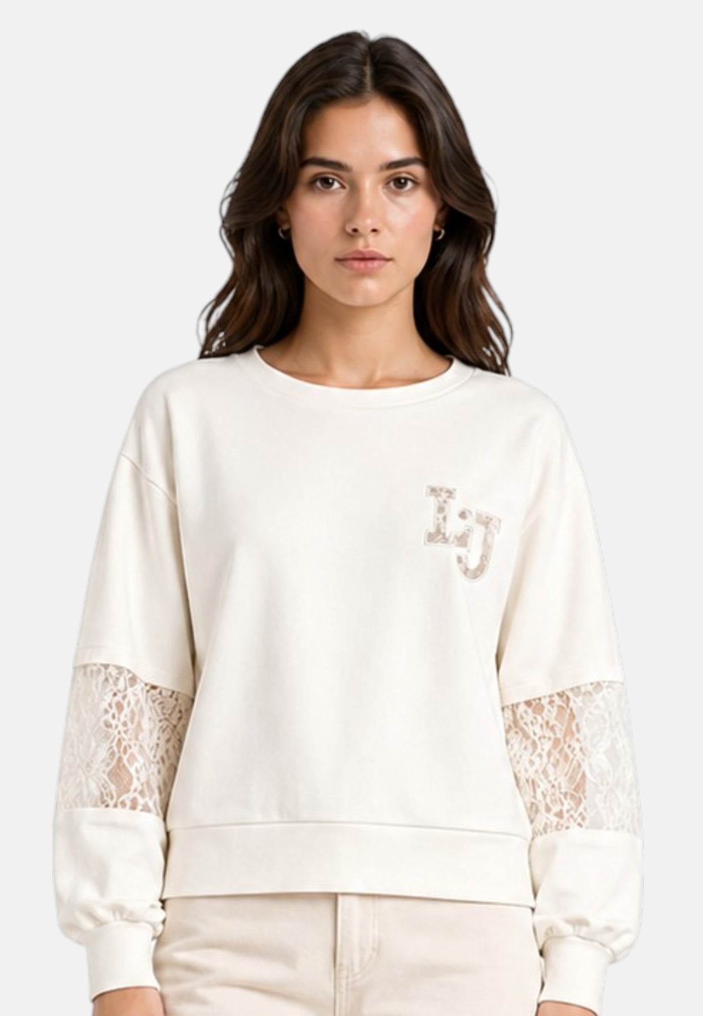 Felpa A Girocollo Donna Liu Jo Con Inserti In Pizzo  TA6282J3855