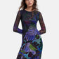 Vestito Lungo Donna Desigual Collaborazione M. C. Lacroix, Motivo a foglie, Fit regular, In tulle, Manica lunga, Viscosa Lenzing EcoVero, Poliestere riciclato Leafs 26WWVK01