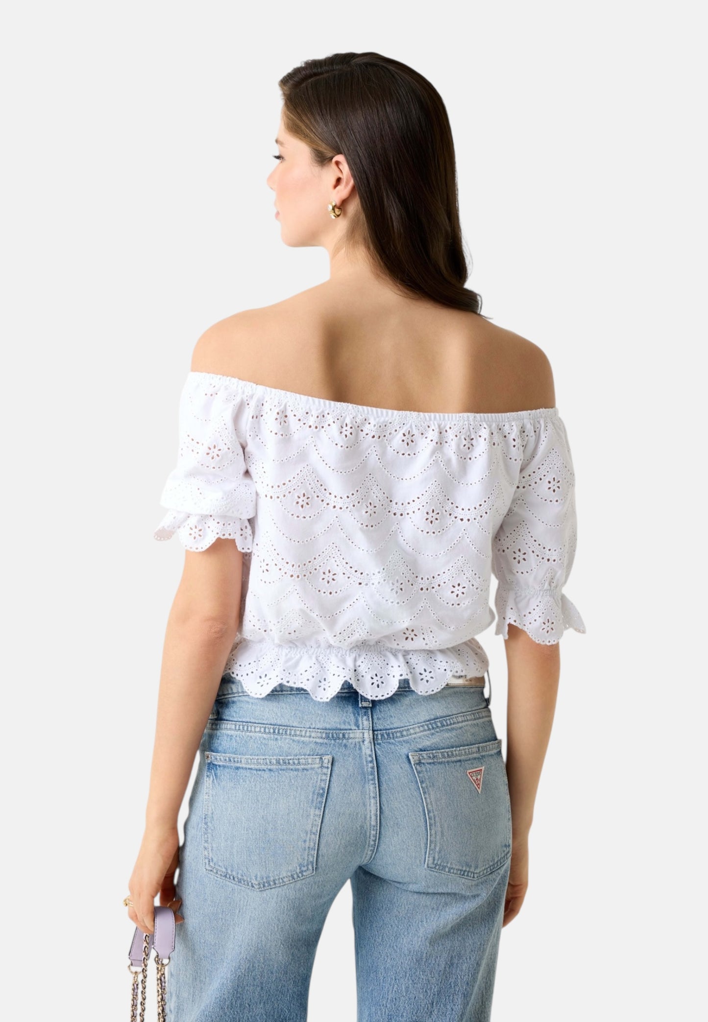 Blusa Manica Corta Donna Guess Shoulder Off Eyelets Embroidery W6GP47K3336