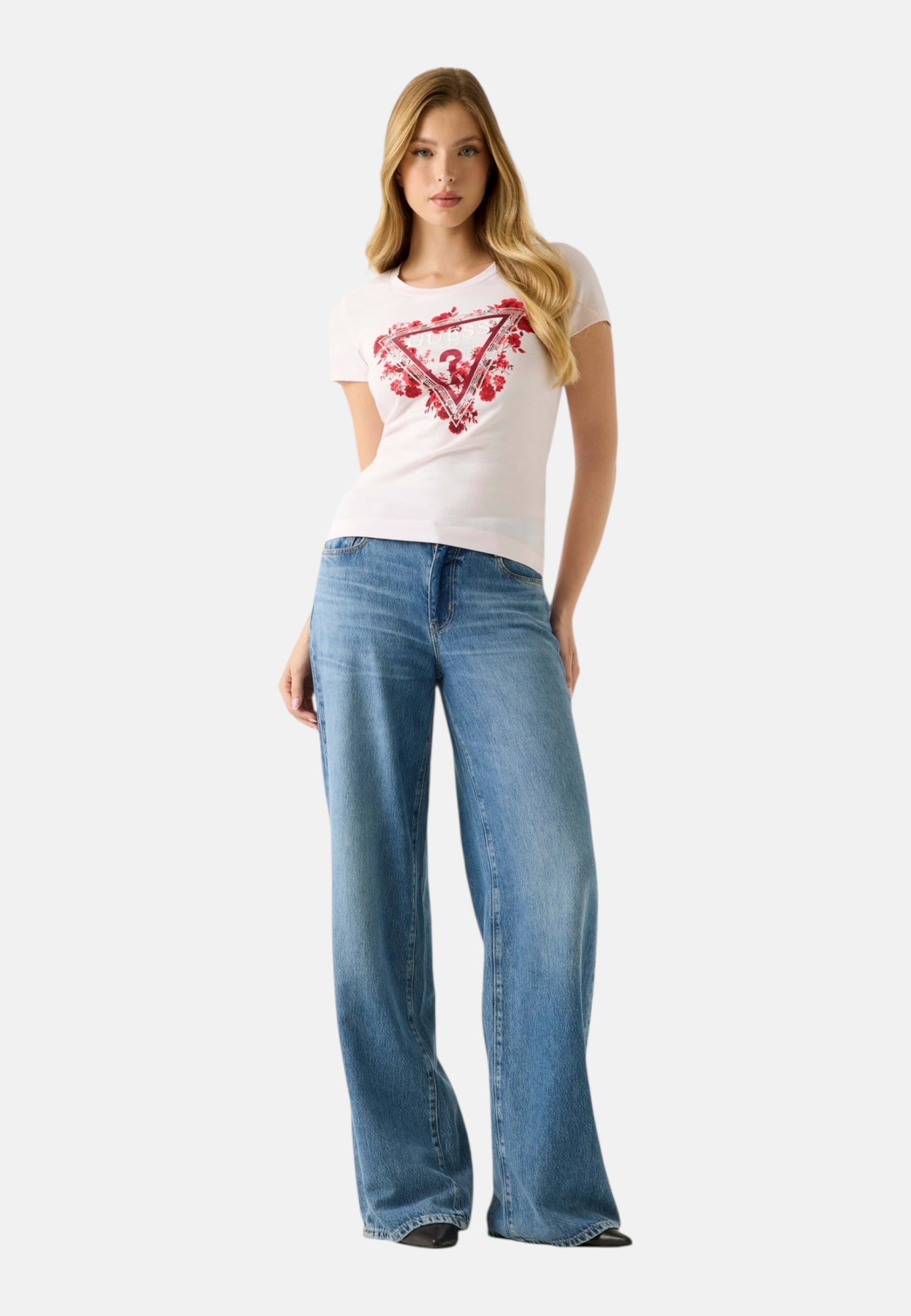 T-Shirt Manica Corta Donna Guess  Flowers Triangle W6RI23J1314