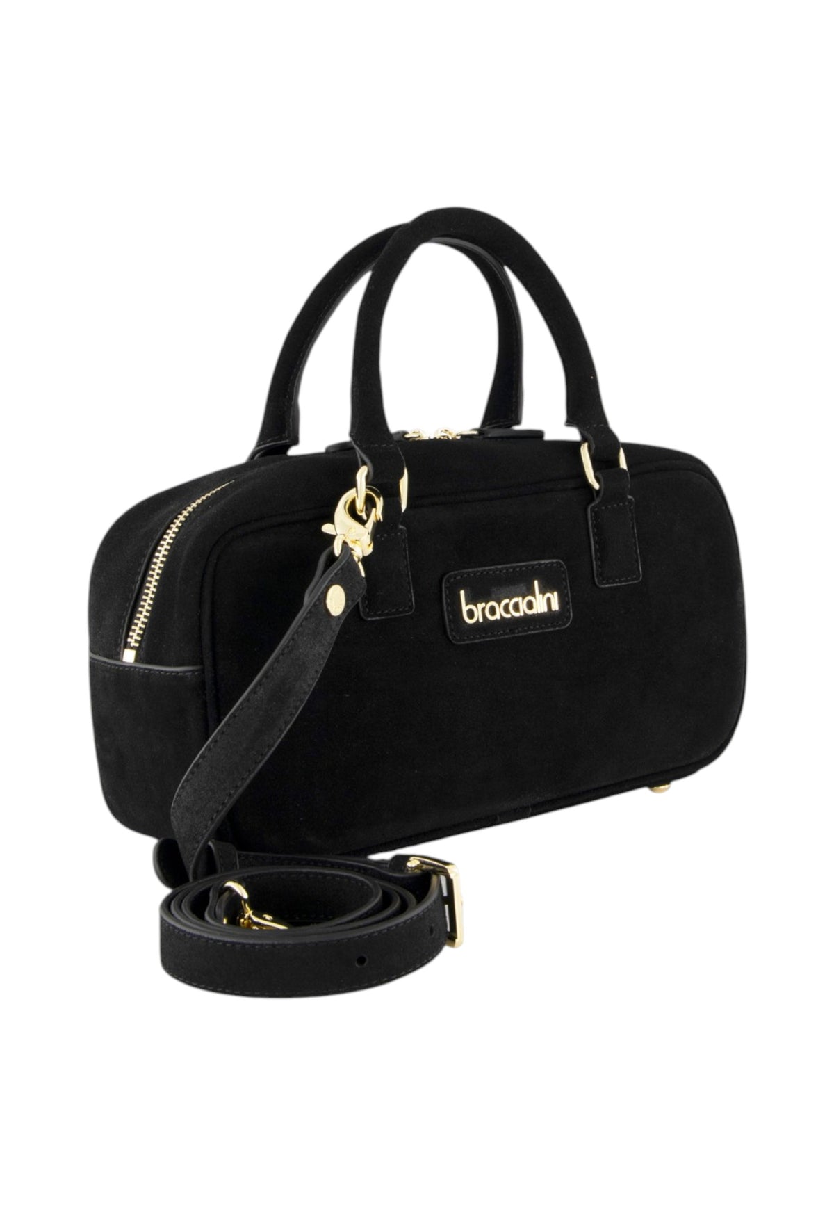 Borsa A Mano Donna Braccialini A Bauletto, Doppio con tracolla removibile e regolabile, Chiusura con zip, Due tasche interne, una con zip e una aperta, Finitura effetto camoscio, Dimensioni: 27.5 x 9.5 x 13 Cm Sara B19370PP
