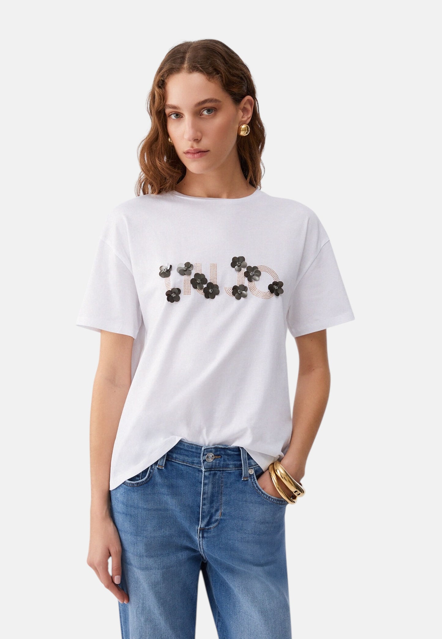 T-Shirt Manica Corta Donna Liu Jo LiuJo Sequins Floral Eco Line WA6238JS923