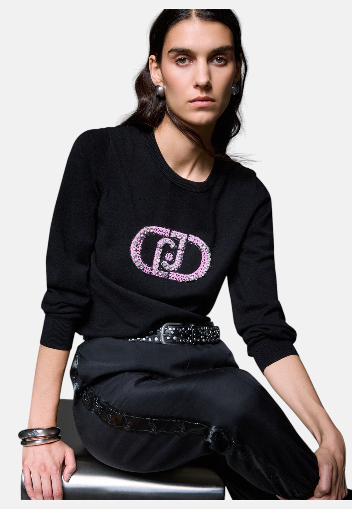 Maglione A Girocollo Donna Liu Jo Con Logo Gioiello LJ In Strass  TF6261MS63L