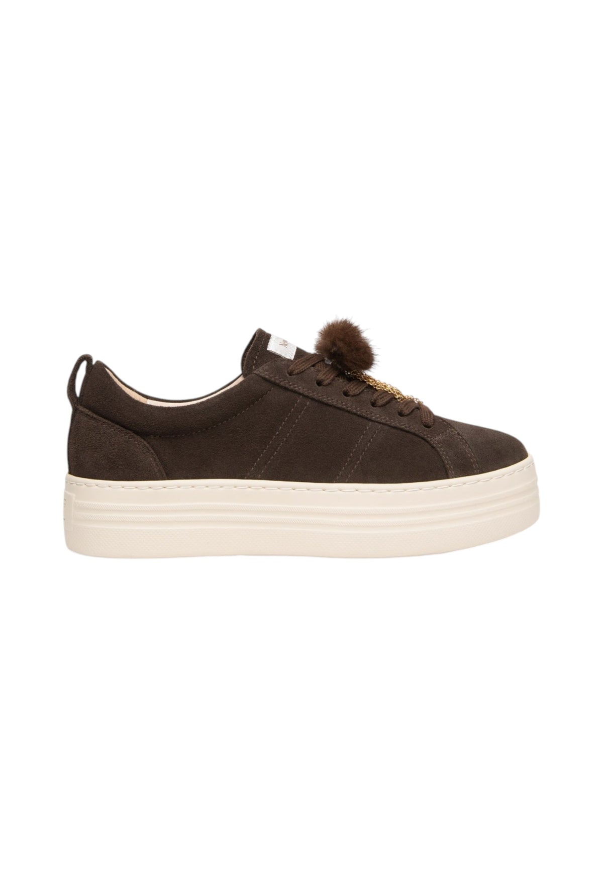 Sneakers Basse Donna Nero Giardini Tomaia in pelle scamosciata, chiusura con lacci, pompon decorativo, suola platform oversize, Made in Italy  I617441D