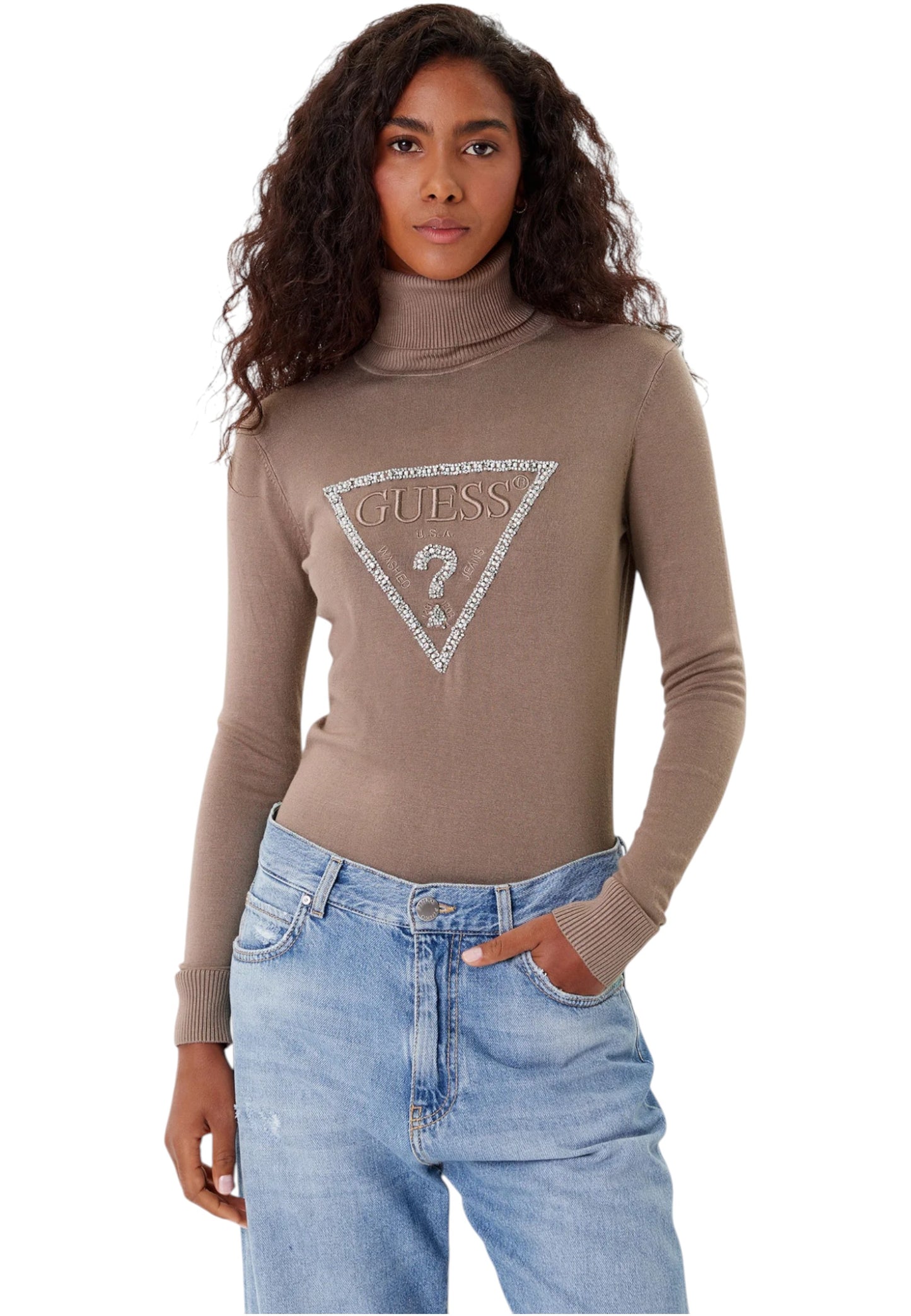 Maglione Collo Alto Donna Guess  Melanie Triangle Logo W5BR39Z2NQ2