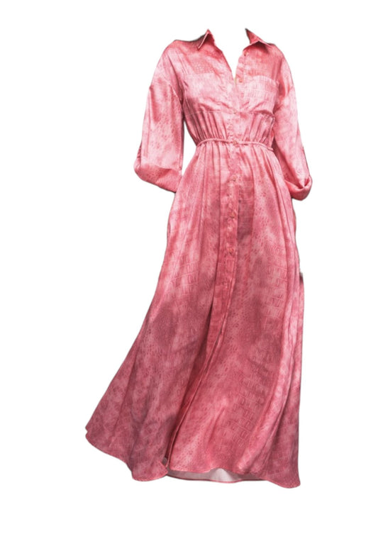 Vestito Lungo Donna Gaelle Maculato Chemisier Lungo In Saglia Con Gonna Svasata GBDP16397