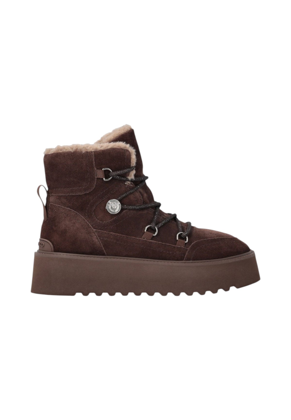 Stivaletti Polacchini Donna Pinko In Camoscio Con Lacci, Interno Effetto Pelliccia E Fondo Carrarmato Martina 01 SD0567P002