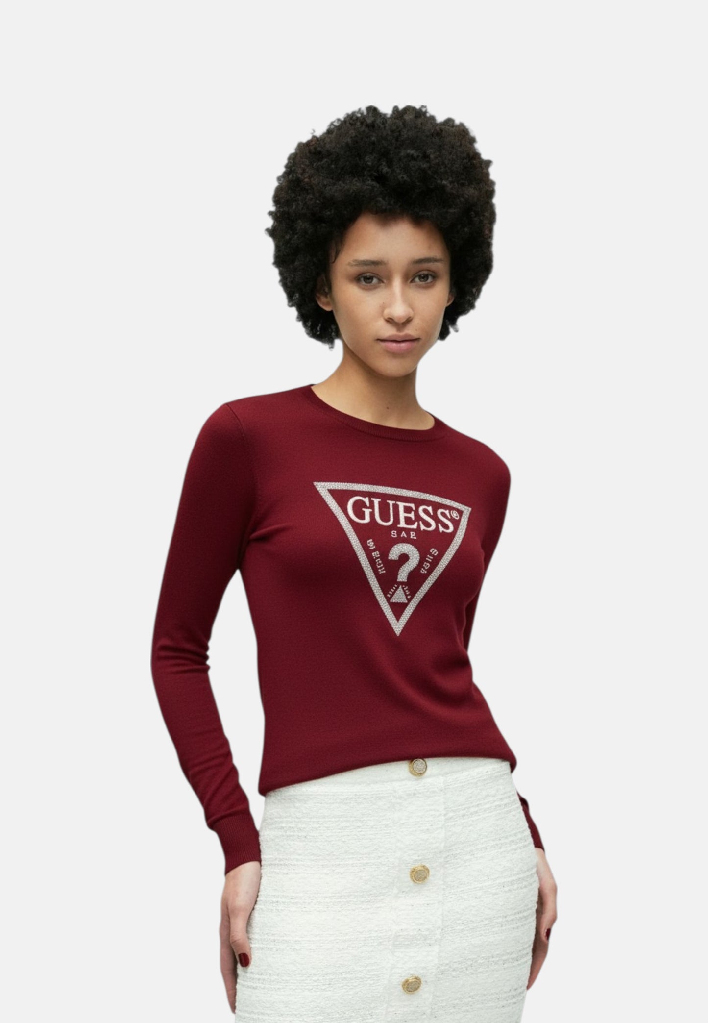 Maglia A Girocollo Donna Guess  Sasha Triangle Logo W6RR49Z2NQ2