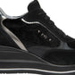 Sneakers Basse Donna Nero Giardini Tomaia in pelle e tessuto, chiusura con lacci, pannelli sovrapposti, fondo rialzato, Made in Italy  I617391D