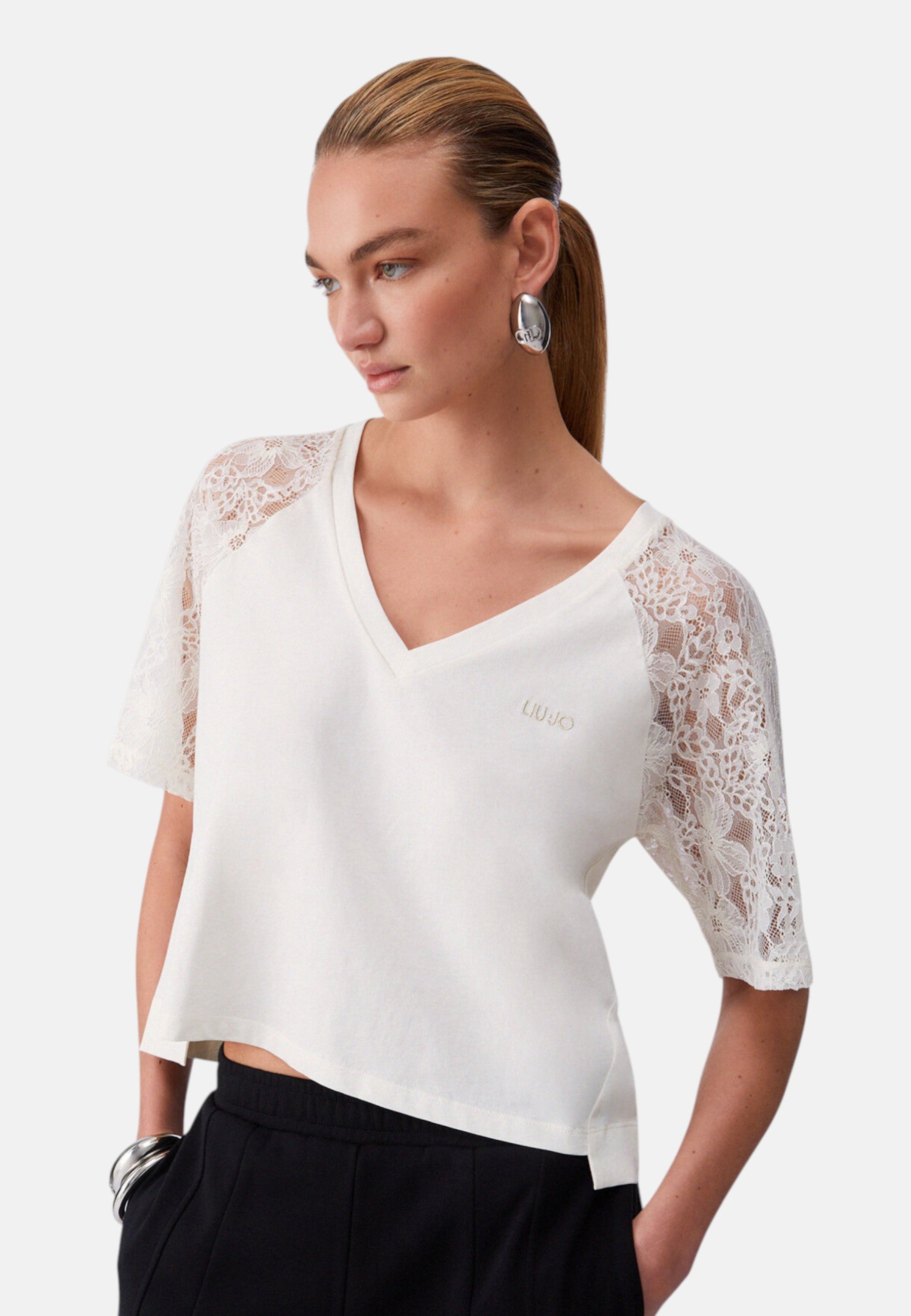T-Shirt Manica Corta Donna Liu Jo Con dettagli In Pizzo Eco Line TA6160JS923