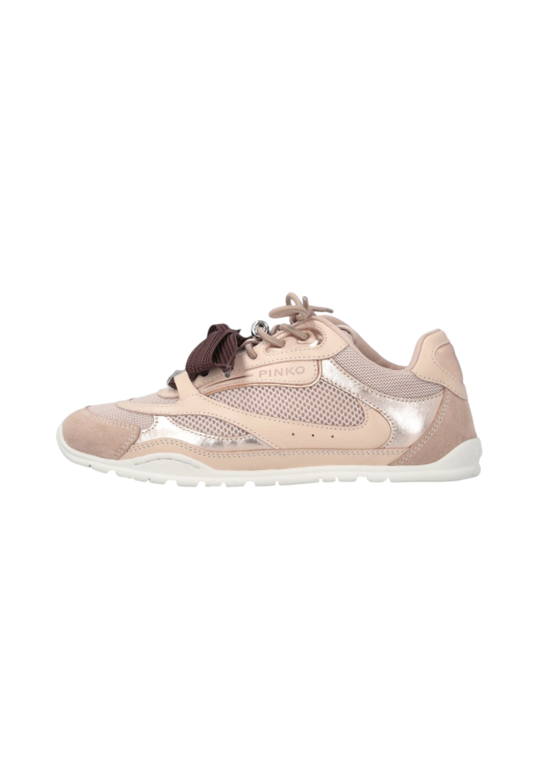 Sneakers Basse Donna Pinko In Pelle Di Vitello/Mesh/Camoscio Bovino Con Lacci Doppi, Cristallo E Charm Yulia 01 SS0185P020