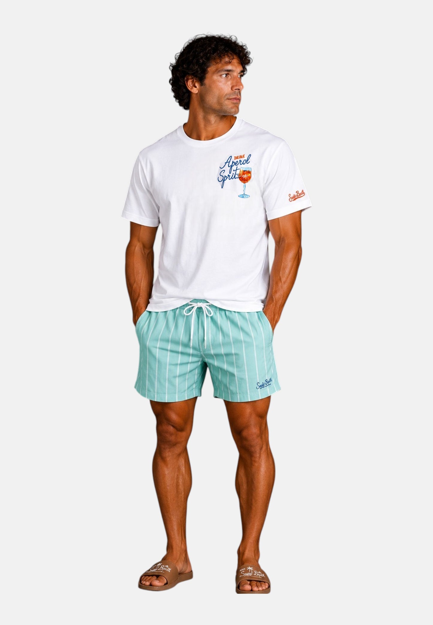 T-Shirt Manica Corta Uomo Mc2 Saint Barth Stampa/Ricamo Fronte E Retro Drink Spritz Portland PRL0002