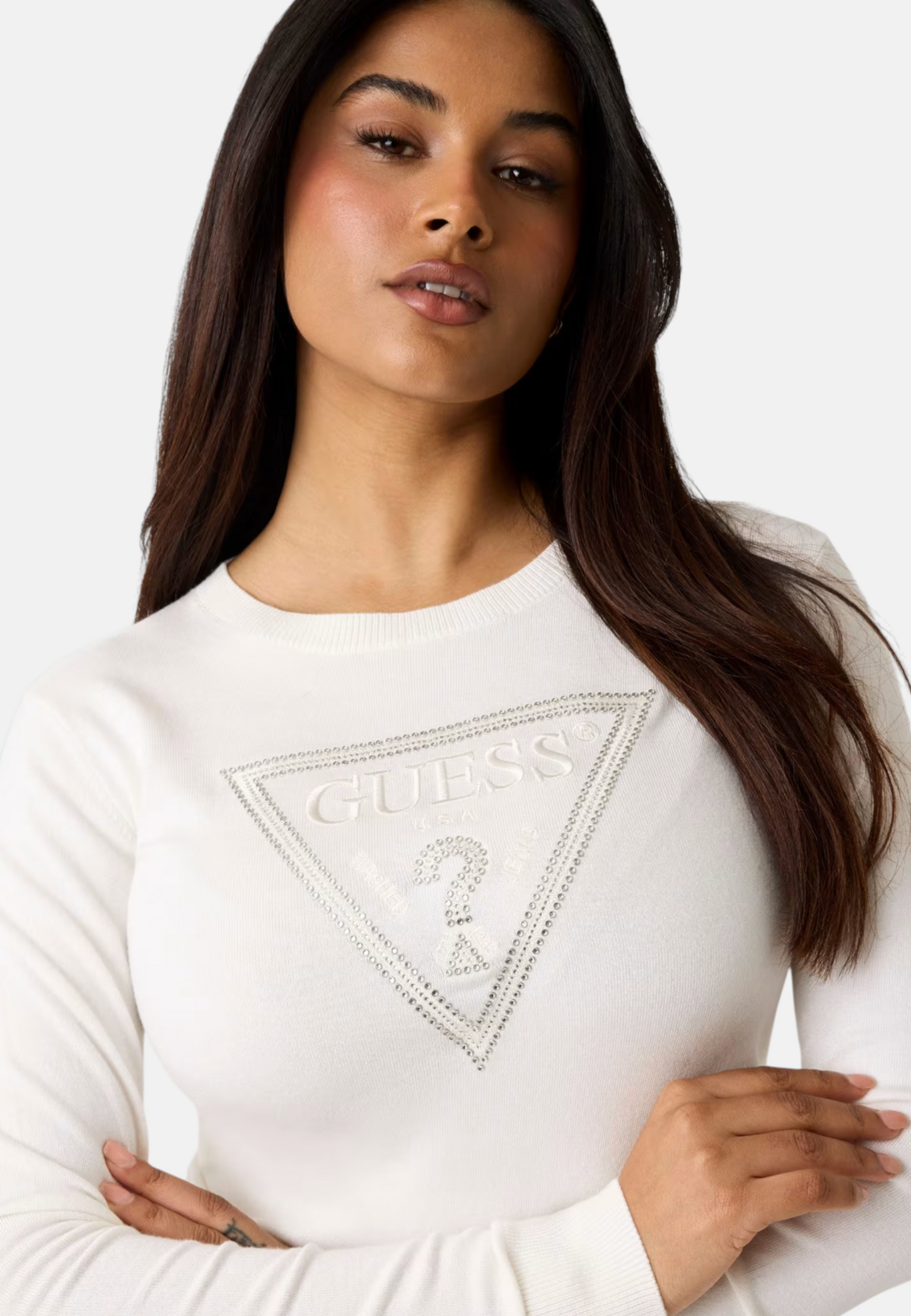 Maglione A Girocollo Donna Guess Logo triangolo Katie W6YR28Z0976