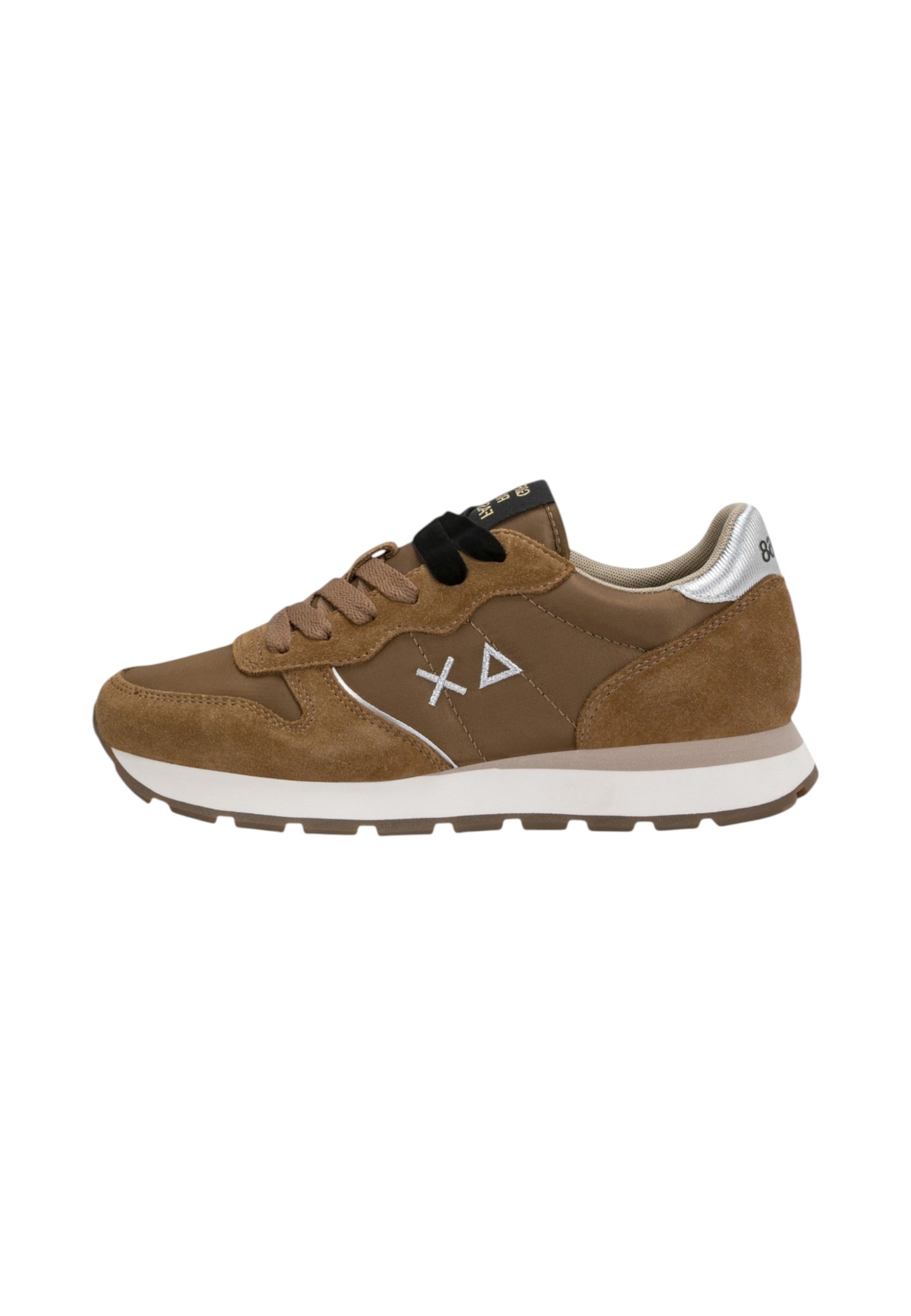 Sneakers Basse Donna Sun68 Stile Running, Nylon E Suede, Dettagli Laminati Ally Silver Gold Z46202