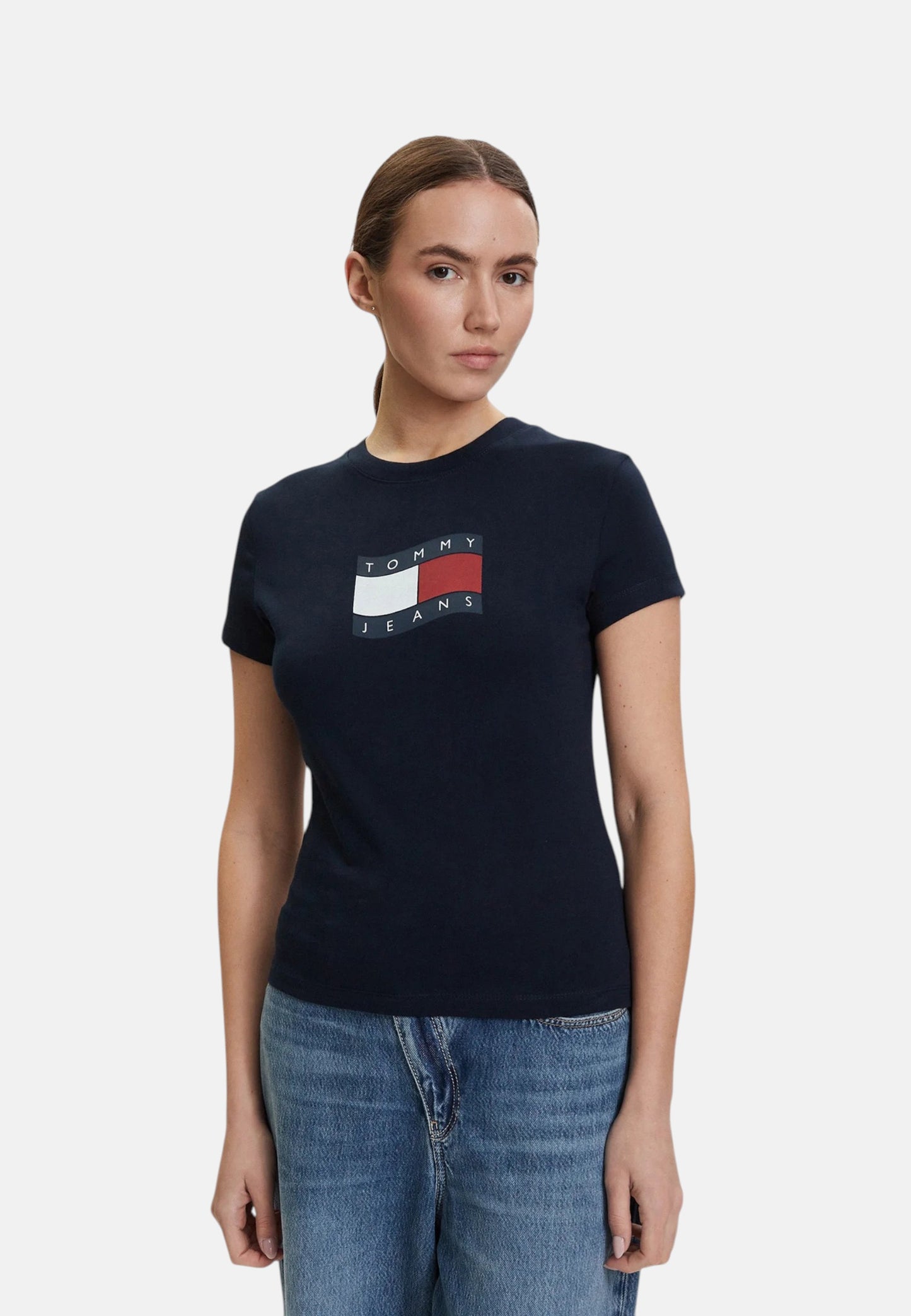 T-Shirt Manica Corta Donna Tommy Jeans  Tjw Slim Wavy Flag DW0DW22781