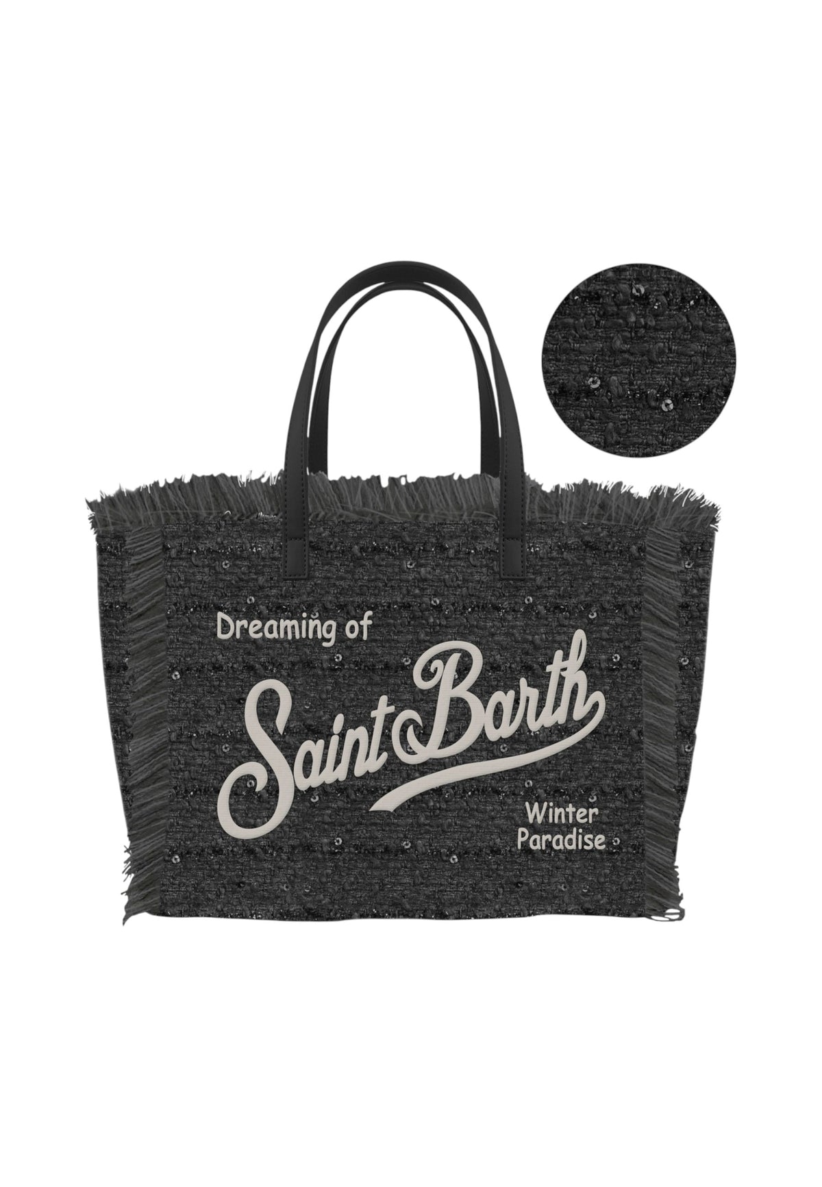 Borsa A Spalla Donna Mc2 Saint Barth Logo Sul Davanti, Doppi Manici, Bordo Sfrangiato, Un Filato Con Piccole Paillettes Colette Tweed N COL0050-MINI-PAILLETTES