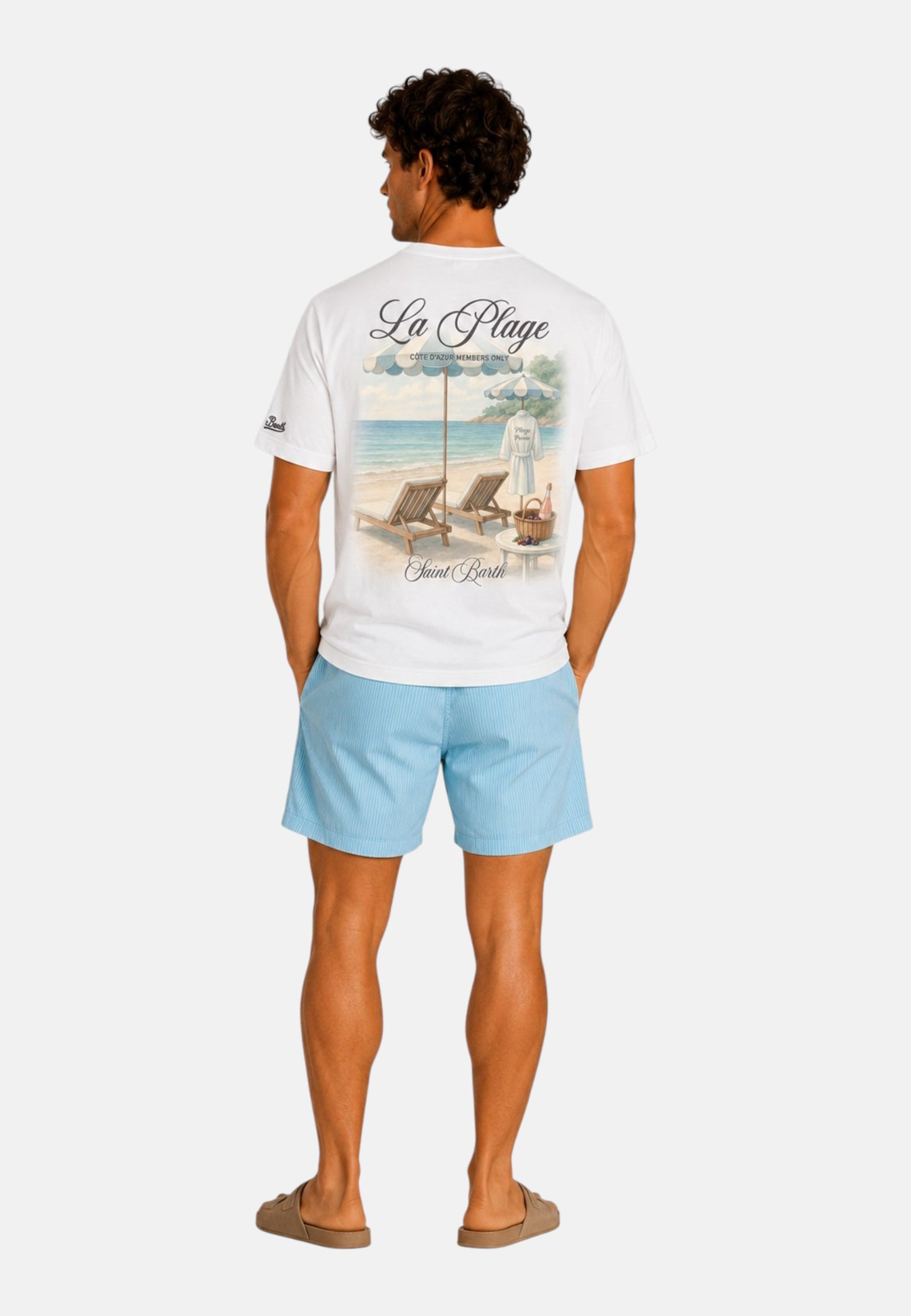 T-Shirt Manica Corta Uomo Mc2 Saint Barth Stampa/Ricamo Fronte E Retro La Plage Portland PRL0002