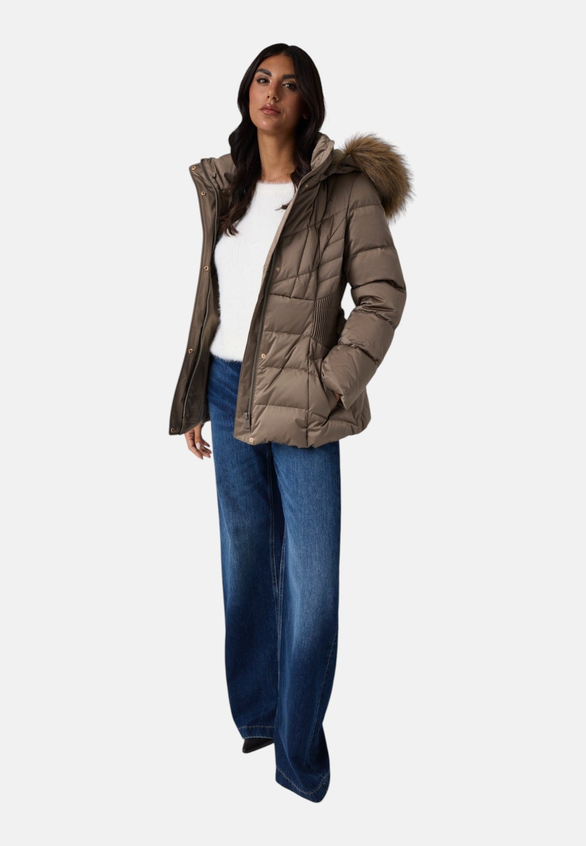 Piumino Corto Donna Guess Con Cappuccio, Vera piuma New Marina W6BL38W4087