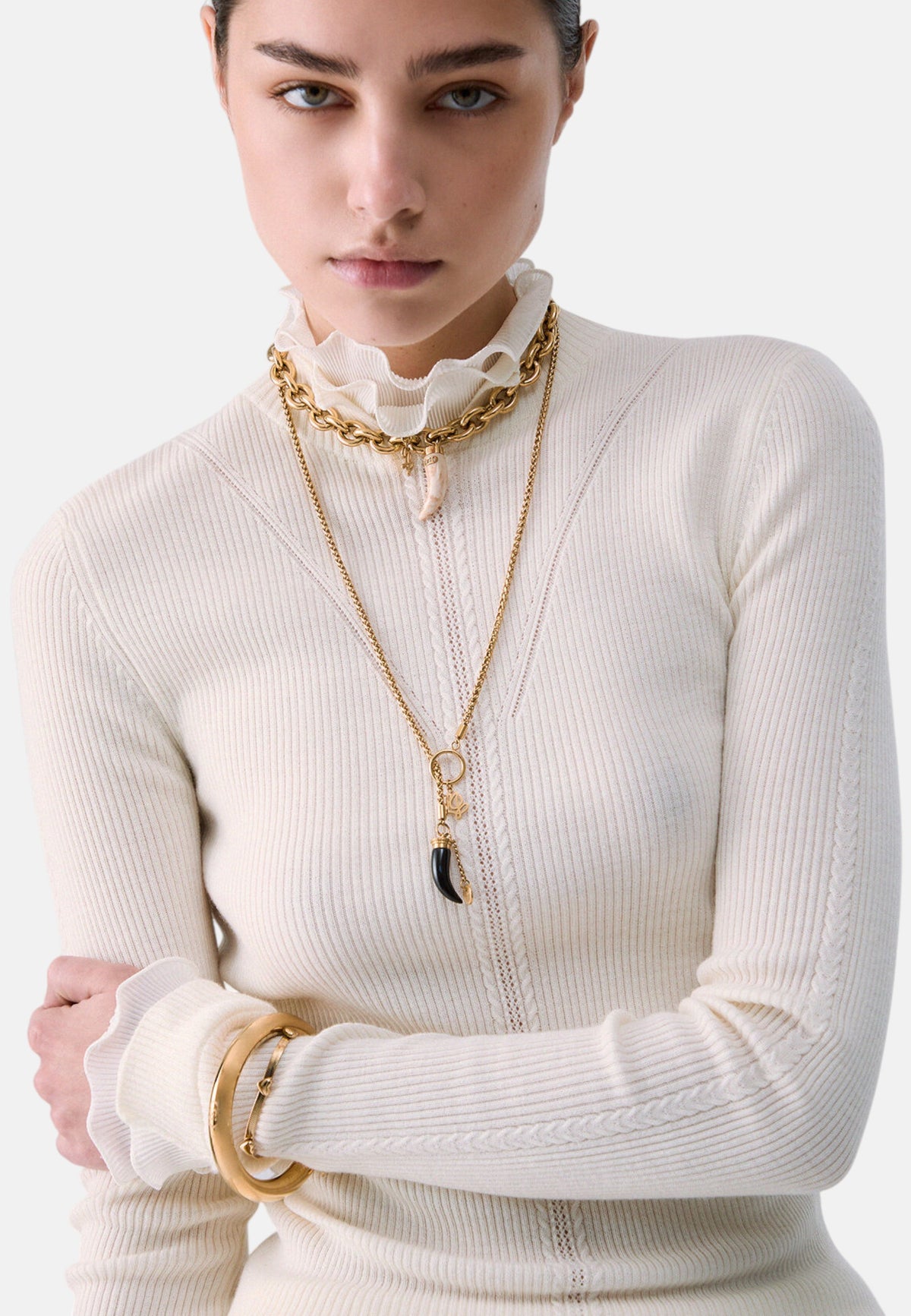 Maglia Collo Alto Donna Liu Jo A Costine Con Volant Sulle Maniche  CF6043MA82O