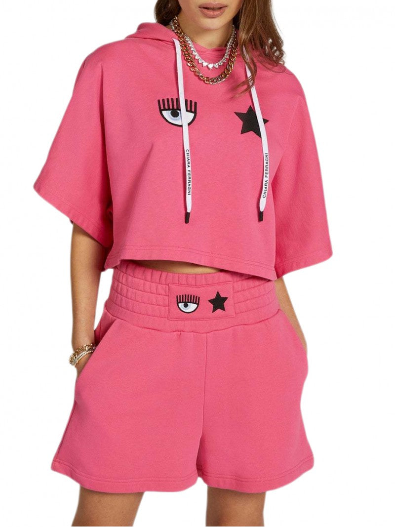 Felpa Con Cappuccio Donna Chiara Ferragni Cropped Manica Corta  72CBIT12CFT02