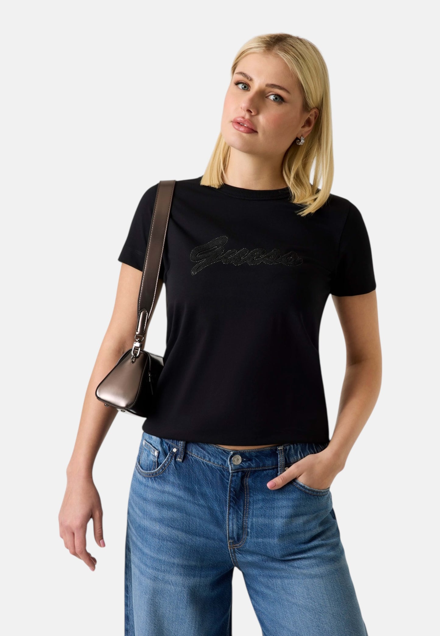 T-Shirt Manica Corta Donna Guess  3D Guess Script W6GI08K3023