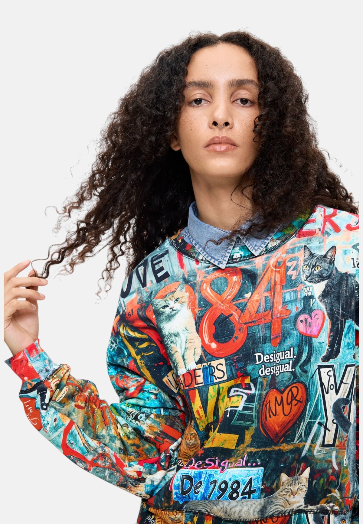 Felpa A Girocollo Donna Desigual Motivo grafico, Fit regular, Manica lunga Cats 26WWSK07