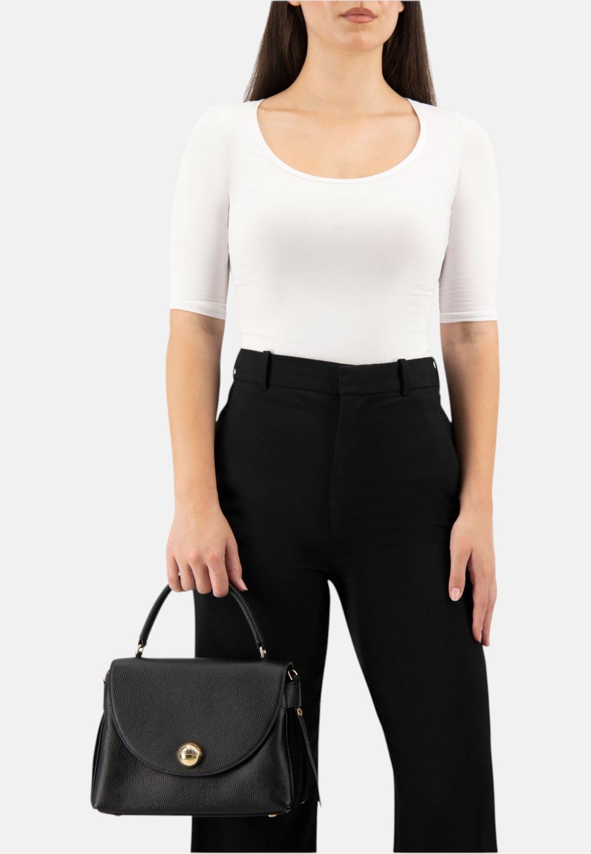 Borsa A Mano Donna Braccialini A Bauletto, Singolo con tracolla removibile e regolabile, Chiusura con zip, Due tasche interne, una con zip e una aperta, Dettaglio boule in metallo dorato, Dimensioni: 26 x 13 x 20 Cm Ariel B19433PP