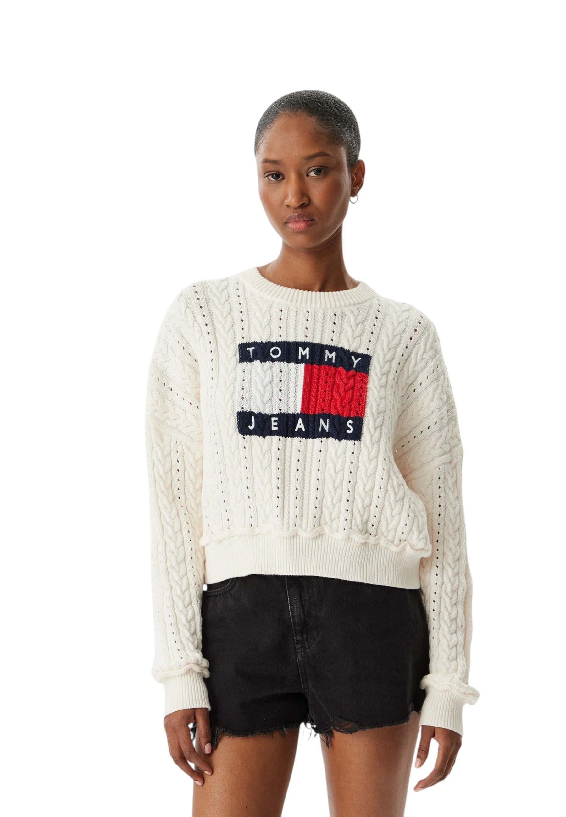 Maglione A Girocollo Donna Tommy Jeans  Tjw Gmd Cable Flag DW0DW22317
