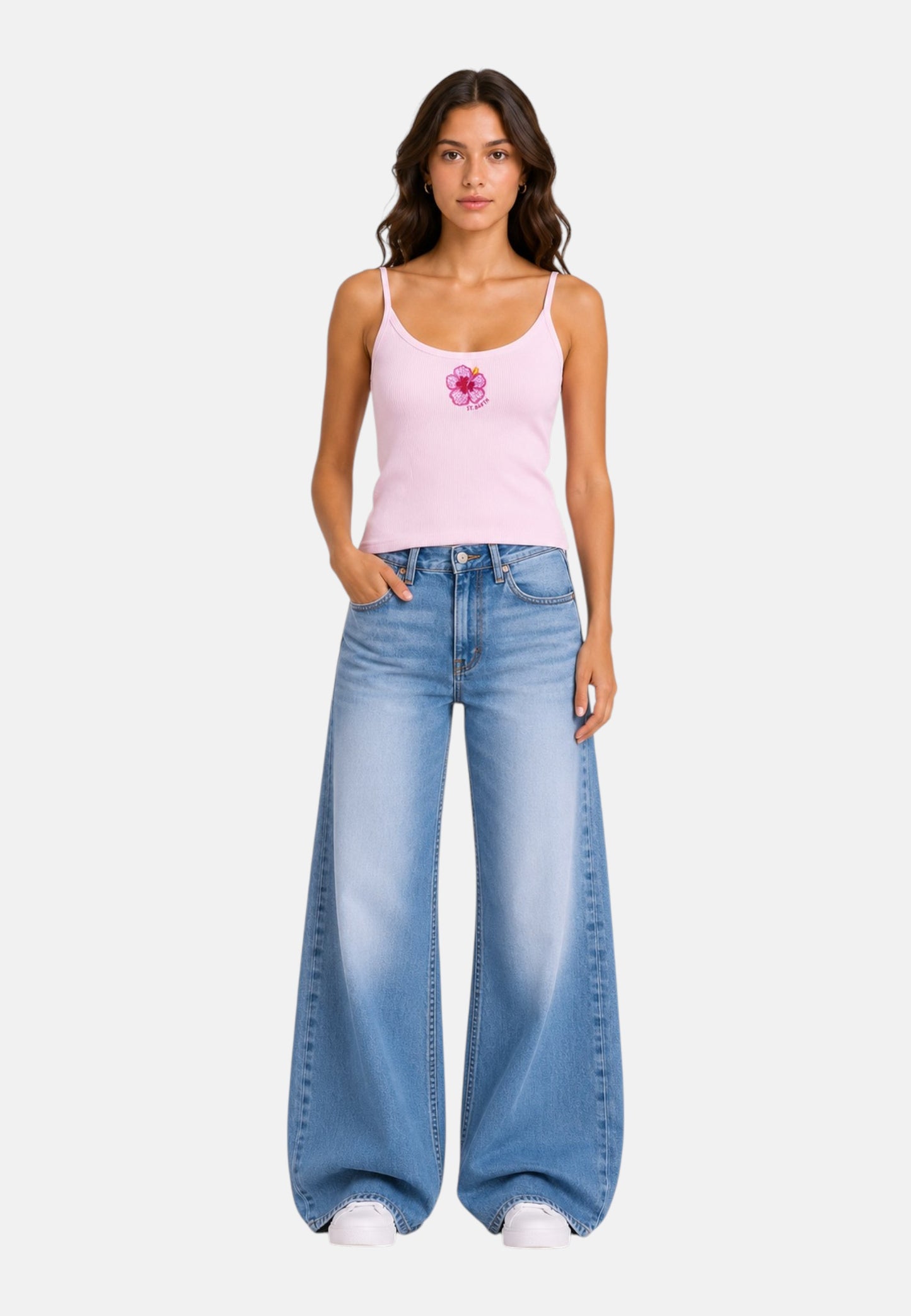 Top  Donna Mc2 Saint Barth Rib Sb Hibiscus Beads Emb Zaira ZAI0001