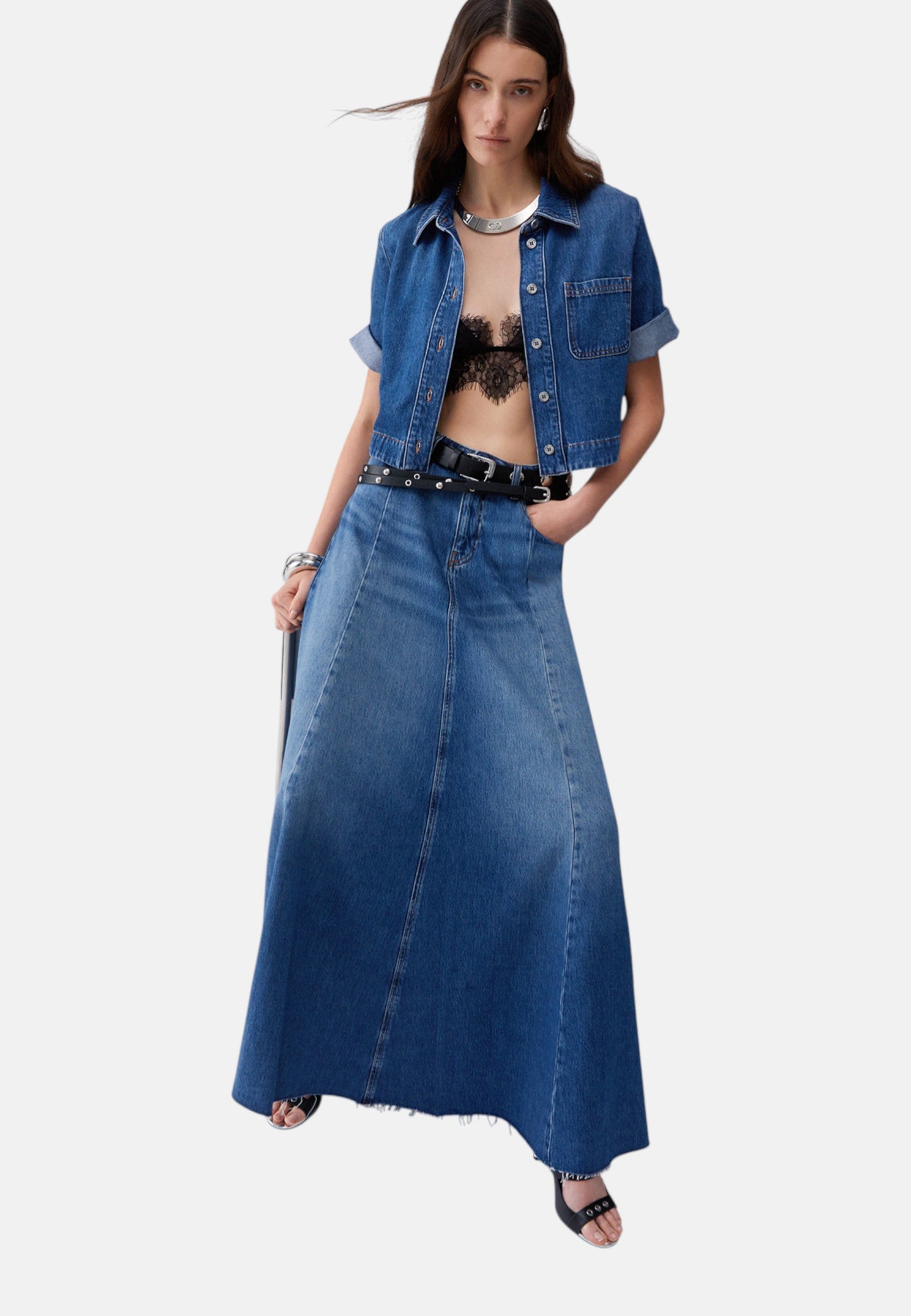 Gonna Lunga Donna Liu Jo In Denim Fluido  UA6171D0319