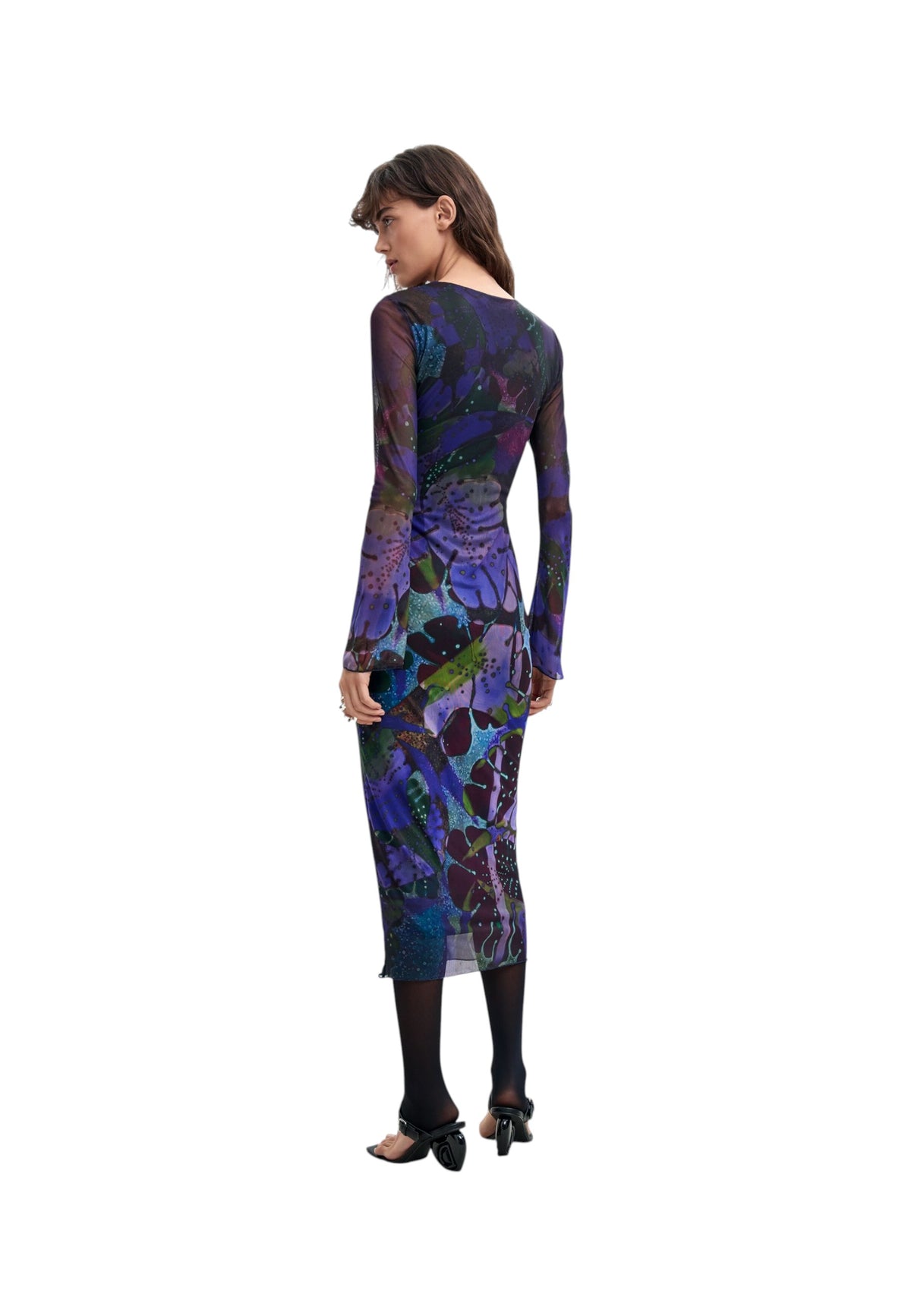 Vestito Lungo Donna Desigual Collaborazione M. C. Lacroix, Motivo a foglie, Fit regular, In tulle, Manica lunga, Viscosa Lenzing EcoVero, Poliestere riciclato Leafs 26WWVK01