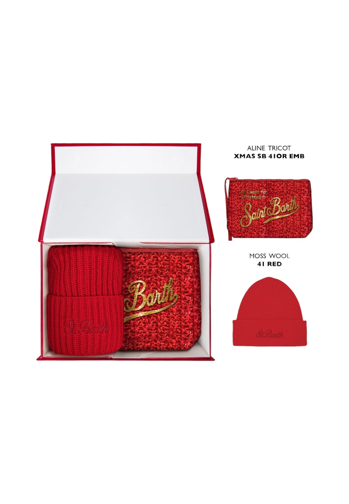 Set Regalo Unisex Mc2 Saint Barth Berretto E Pochette Coordinati, Confezione Regalo, Il Coordinato Rosso Per Le Feste Christmas Box Woman BOX0048-XMAS-SB