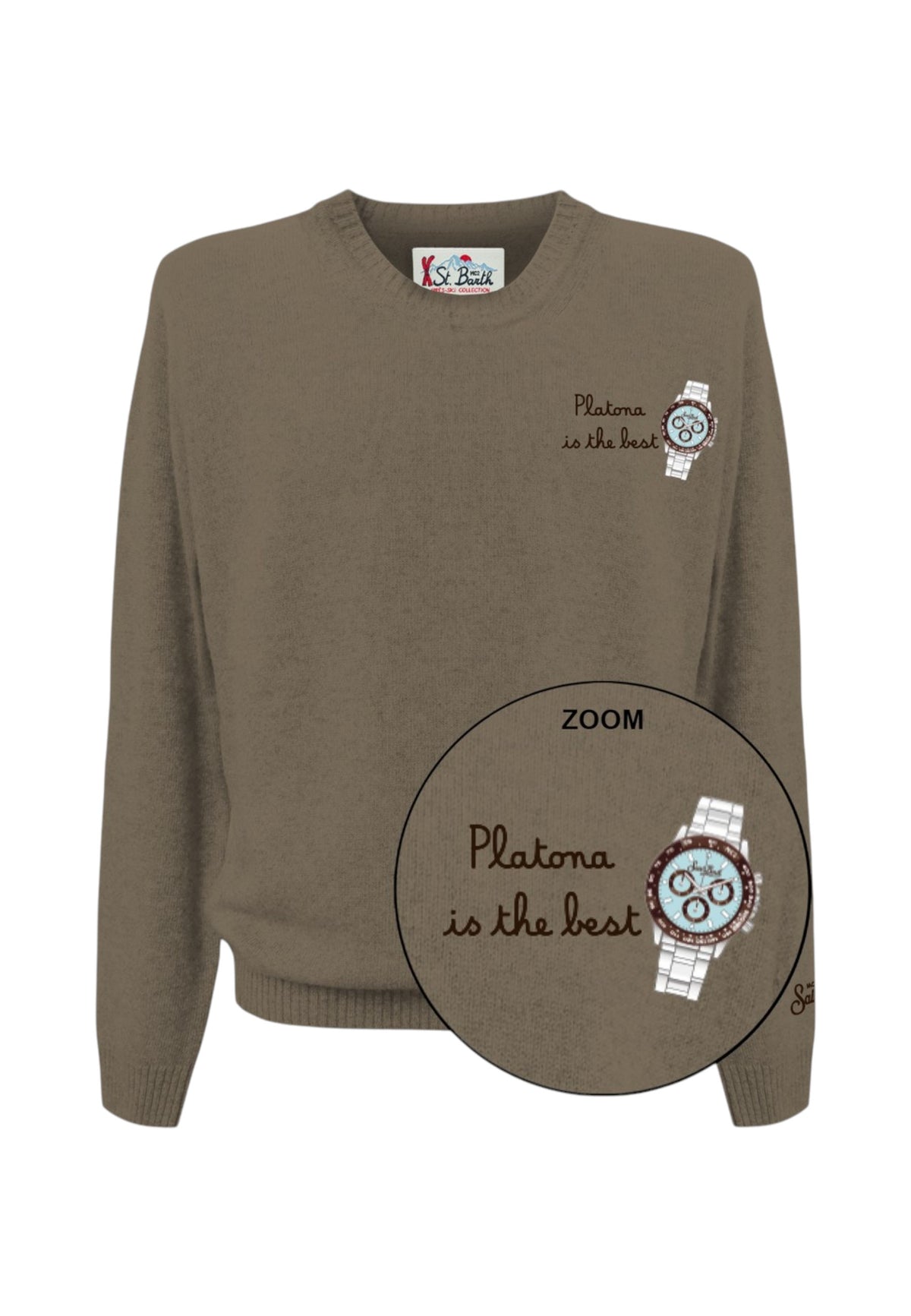 Maglione A Girocollo Uomo Mc2 Saint Barth Maniche Lunghe, Polsi E Fondo A Coste, Un Orologio E Una Scritta Sul Petto Heron Light Embry HER0024-BEST-WATCH