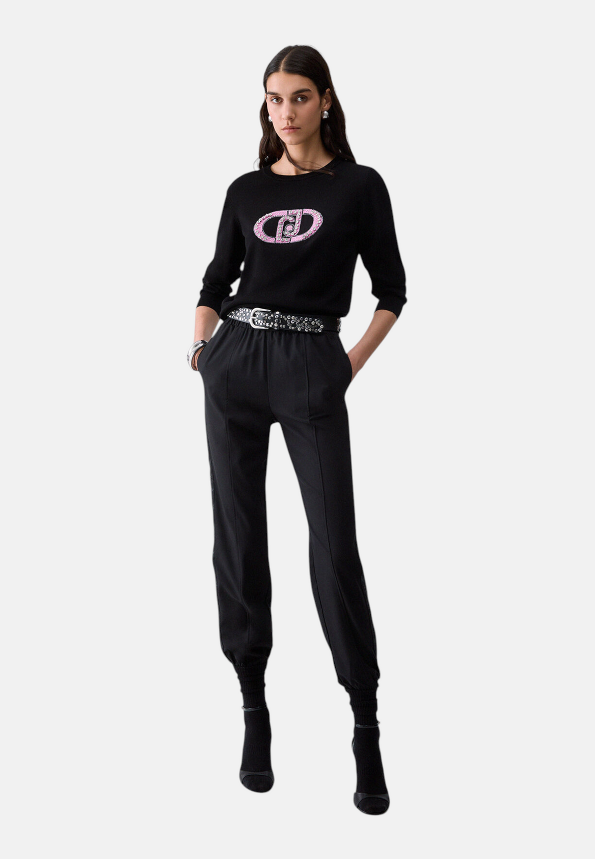 Maglione A Girocollo Donna Liu Jo Con Logo Gioiello LJ In Strass  TF6261MS63L