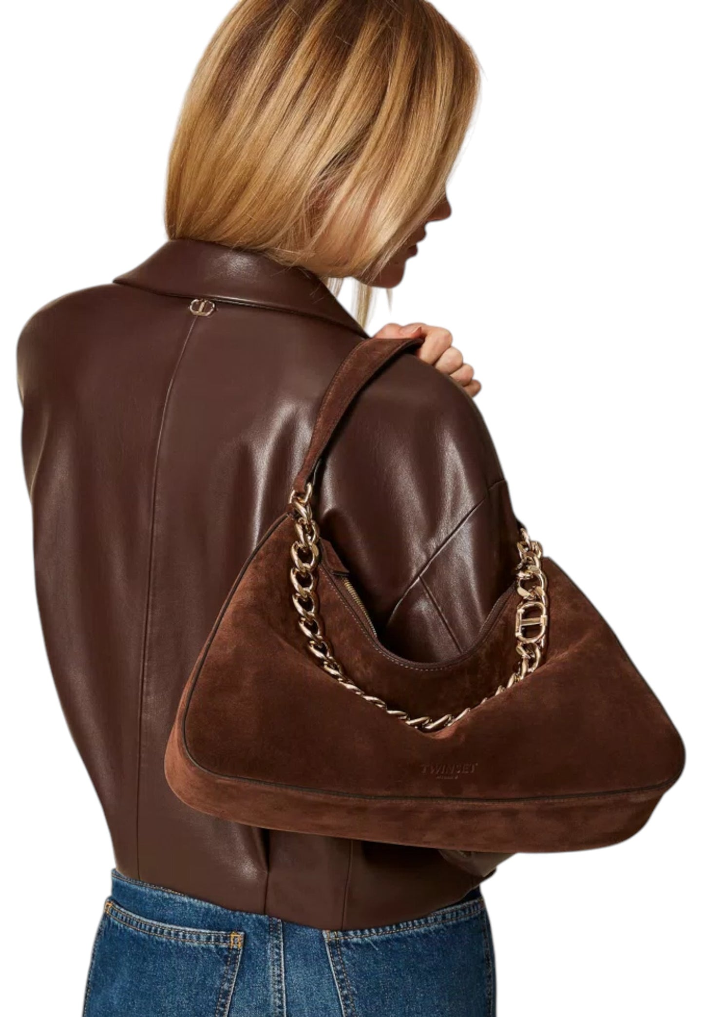 Borsa A Spalla Donna Twinset Grande In Camoscio Manico In Catena Logo  252TB7162