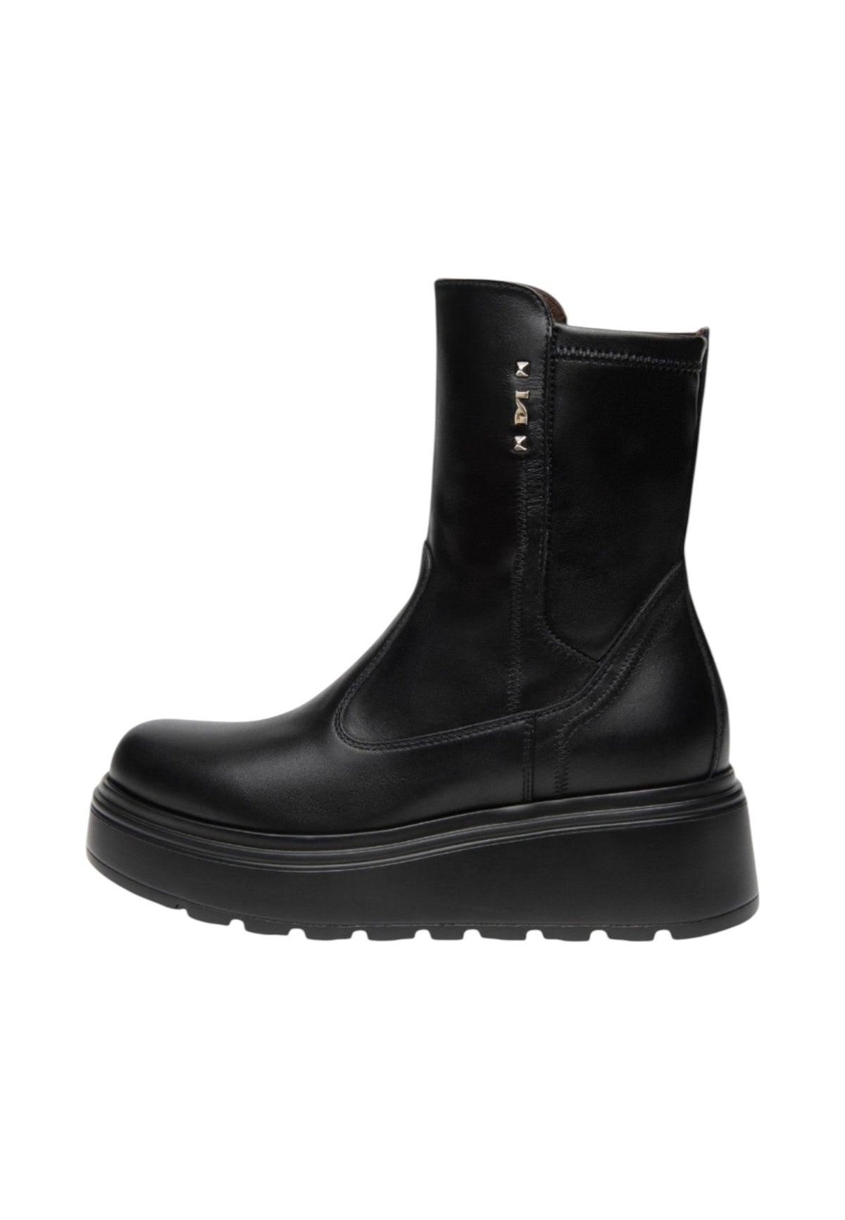 Stivaletti Chelsea Donna Nero Giardini Tomaia in pelle, chiusura laterale con zip, punta tonda, suola platform carrarmato, Made in Italy  I618110D