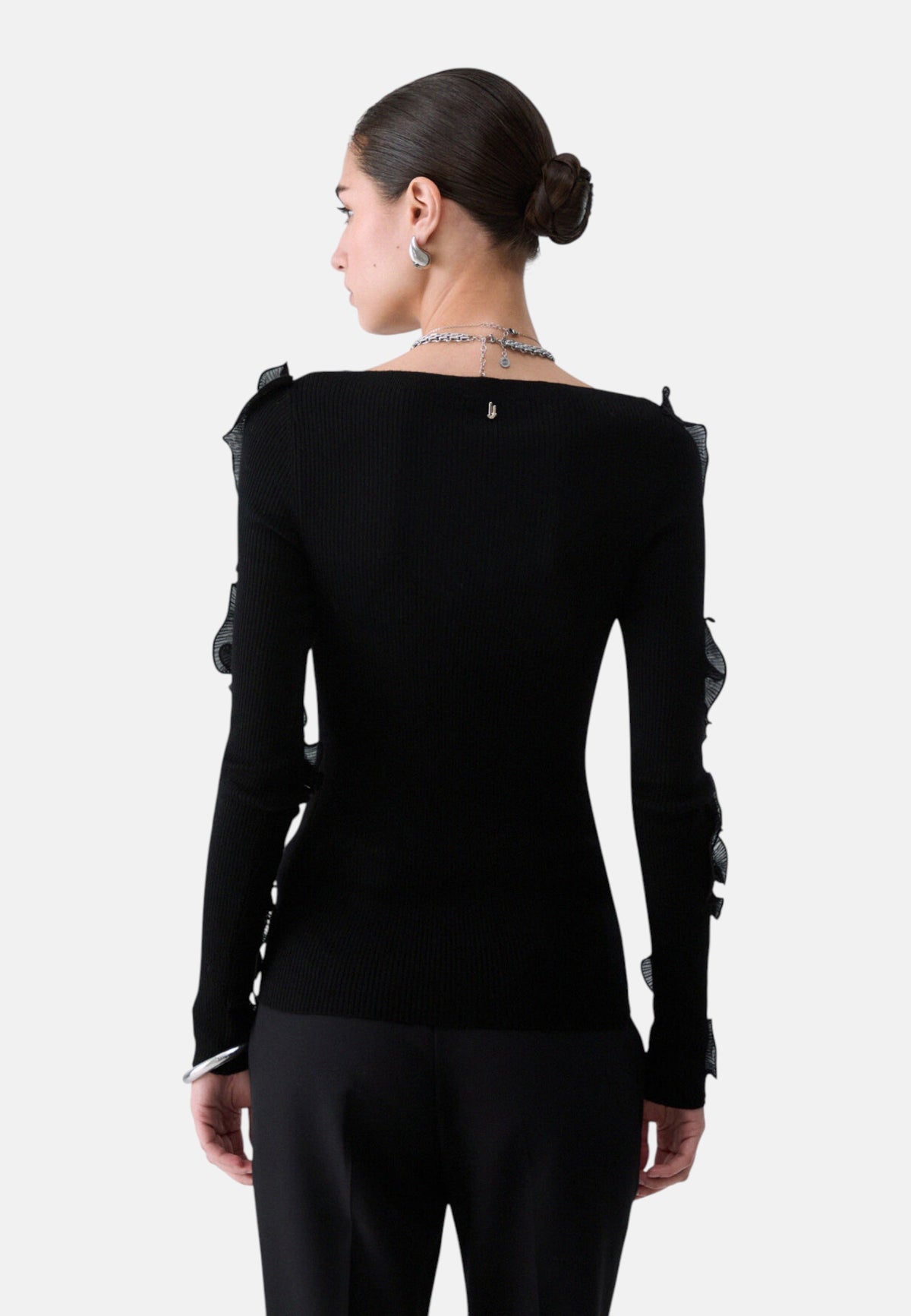 Maglia A Girocollo Donna Liu Jo A Costine Con Volant Sulle Maniche  CF6042MA82O