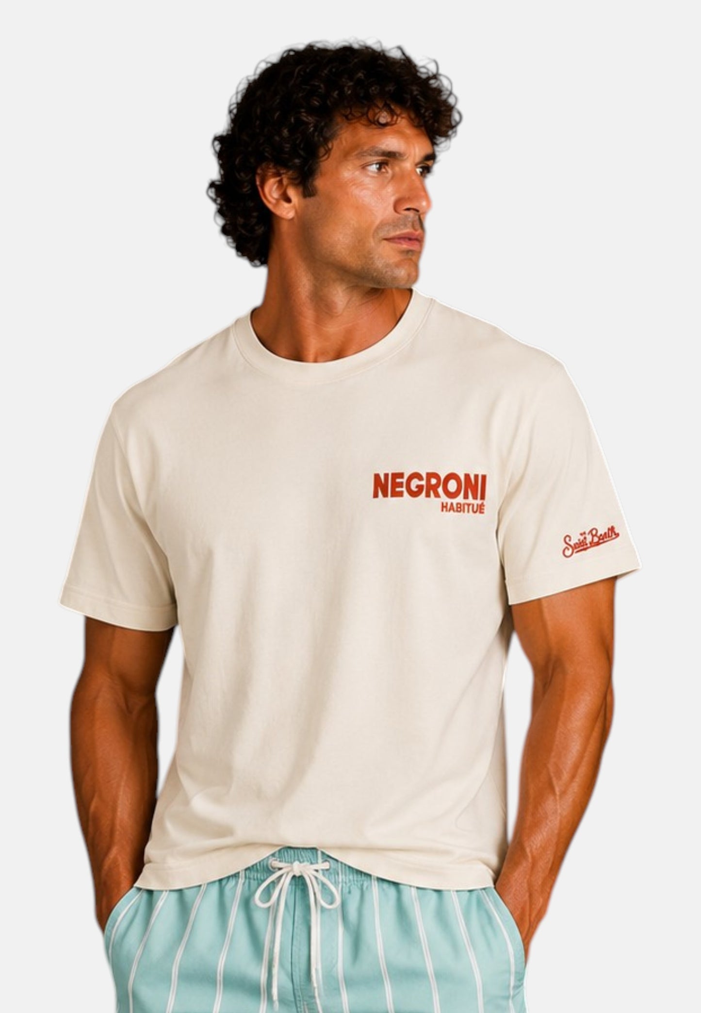 T-Shirt Manica Corta Uomo Mc2 Saint Barth Stampa/Ricamo Fronte E Retro Negroni Postcard Portland PRL0002