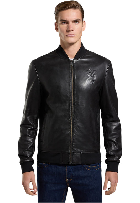 Giacca In Pelle Uomo Bikkembergs Con Motivi Decorativi In Rilievo