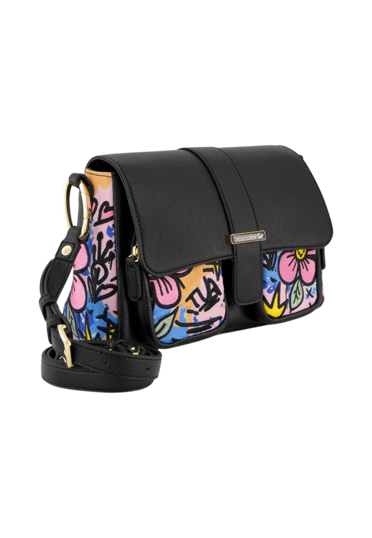 Borsa A Spalla Donna Braccialini A Spalla, Tracolla removibile e regolabile, Chiusura con clip, Due tasche interne, una con zip e una aperta, Stampa graffiti ispirata alla street art, Dimensioni: 20 x 8.5 x 18 Cm Queen B19300TY
