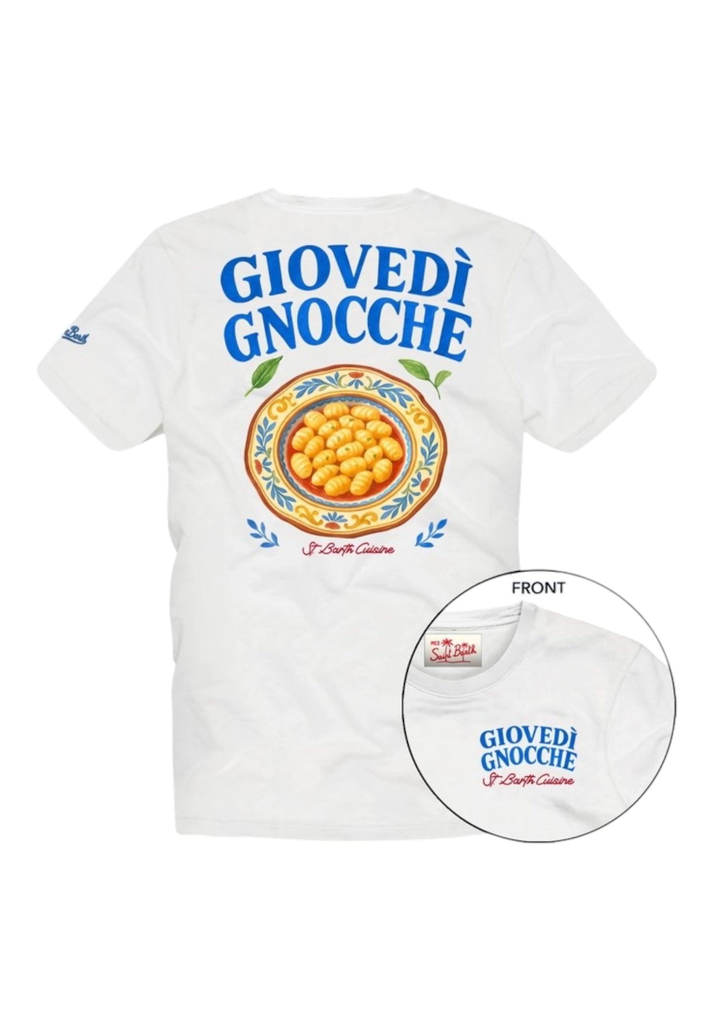 T-Shirt Manica Corta Uomo Mc2 Saint Barth Stampa/Ricamo Fronte E Retro Giovedi Gnocche Portland PRL0002