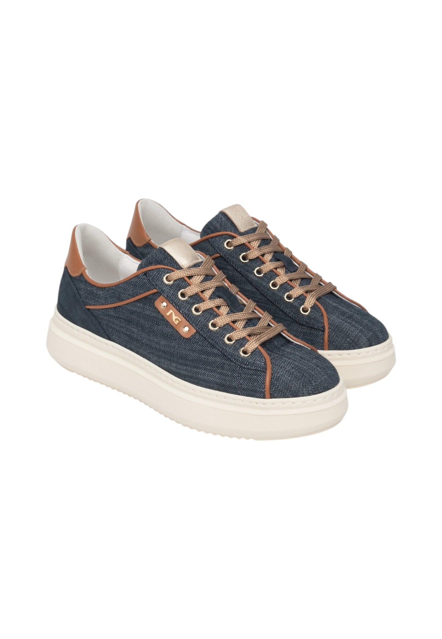 Sneakers Basse Donna Nero Giardini In Denim Con Inserti In Pelle E Logo Metallico  E615280D