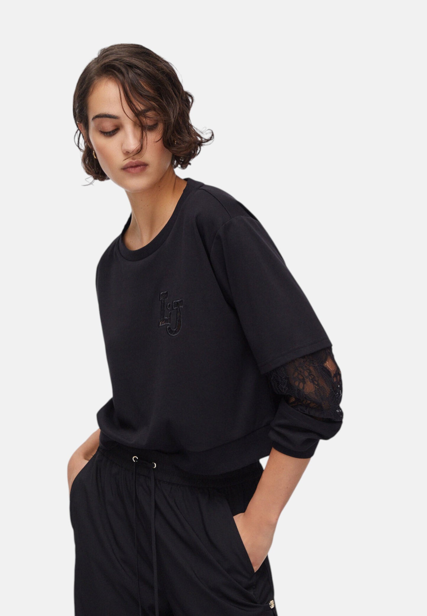 Felpa A Girocollo Donna Liu Jo Con Inserti In Pizzo  TA6282J3855