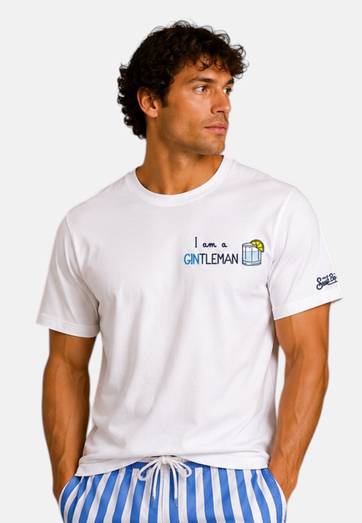 T-Shirt Manica Corta Uomo Mc2 Saint Barth Stampa E/O Ricamo Frontale Gintleman Portofino POT0001