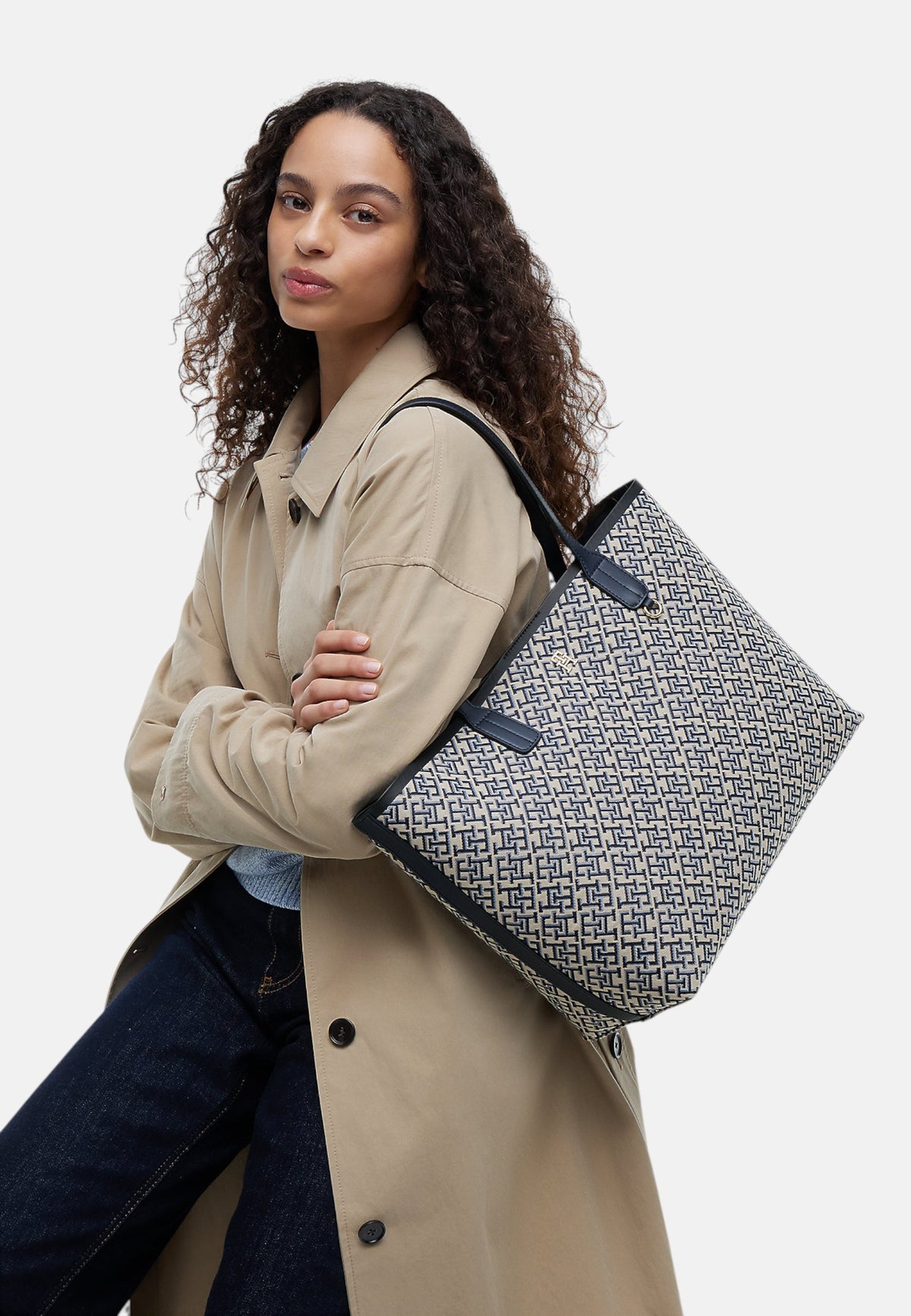 Borsa A Spalla Donna Tommy Hilfiger Tote Jacquard Th Icon AW0AW18889