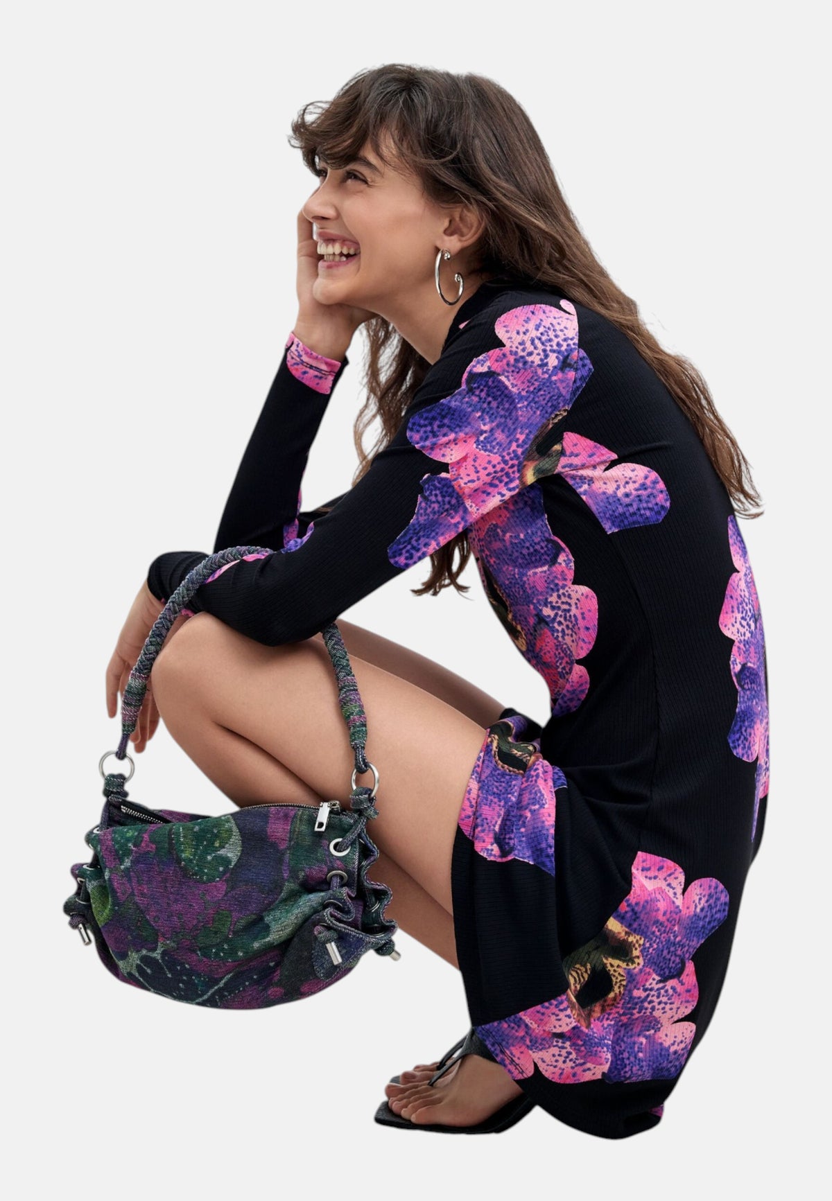 Vestito Corto Donna Desigual Collaborazione M. C. Lacroix, Motivo floreale, Fit regular, Manica lunga, Collo alto, Viscosa Lenzing EcoVero Orchidpurple 26WWVK03